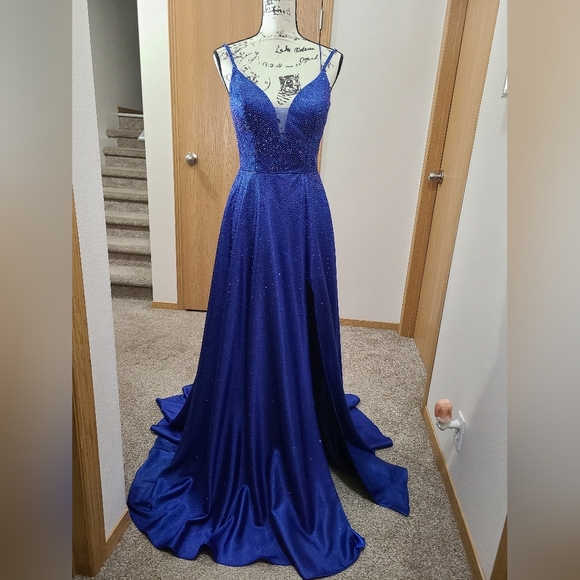 Mon Cheri Dresses & Skirts - Ellie Wilde Mon Cheri A-line slit rhinestone Royal prom pageant dress